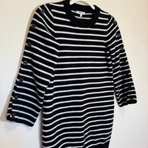 Madewell 100% Merino Wool Black/White Striped Sweater Dress Size Small - Picture 2 of 14